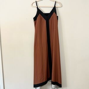 Colorblock Slip Midi Dress Brown Black Minimal Strappy Dress Size M